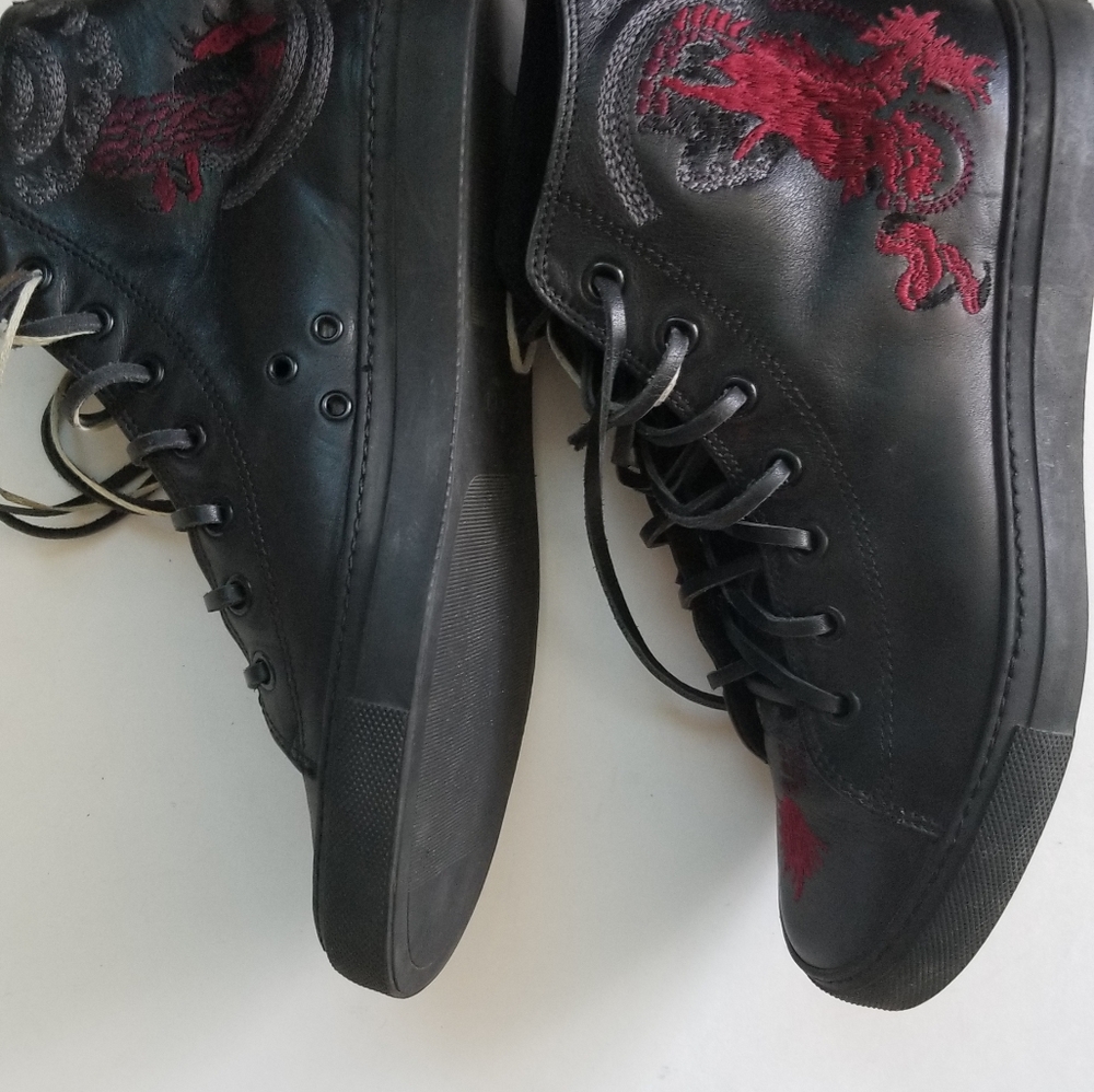 Gucci Vintage Black Leather Ankle Boots Made in Italy W Red Embroidery Size 6.5 - Picture 13 of 16